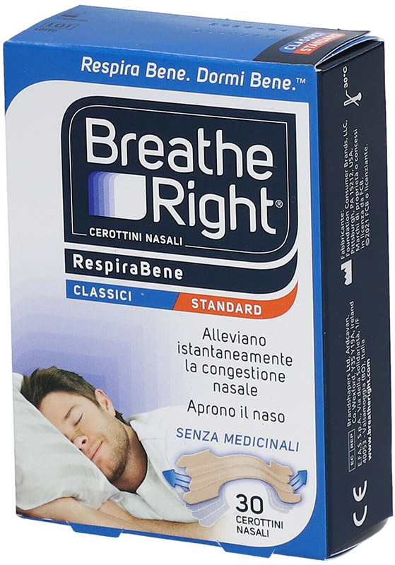 Breath Right RespiraBene Classici Standard 30 Pezzi Cerottini Nasali